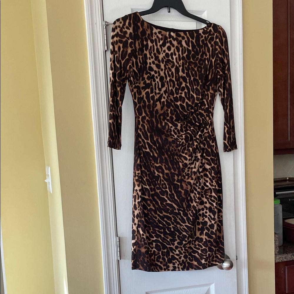 Lauren Ralph Lauren Brown and Black Leopard Print Long Sleeve Dress